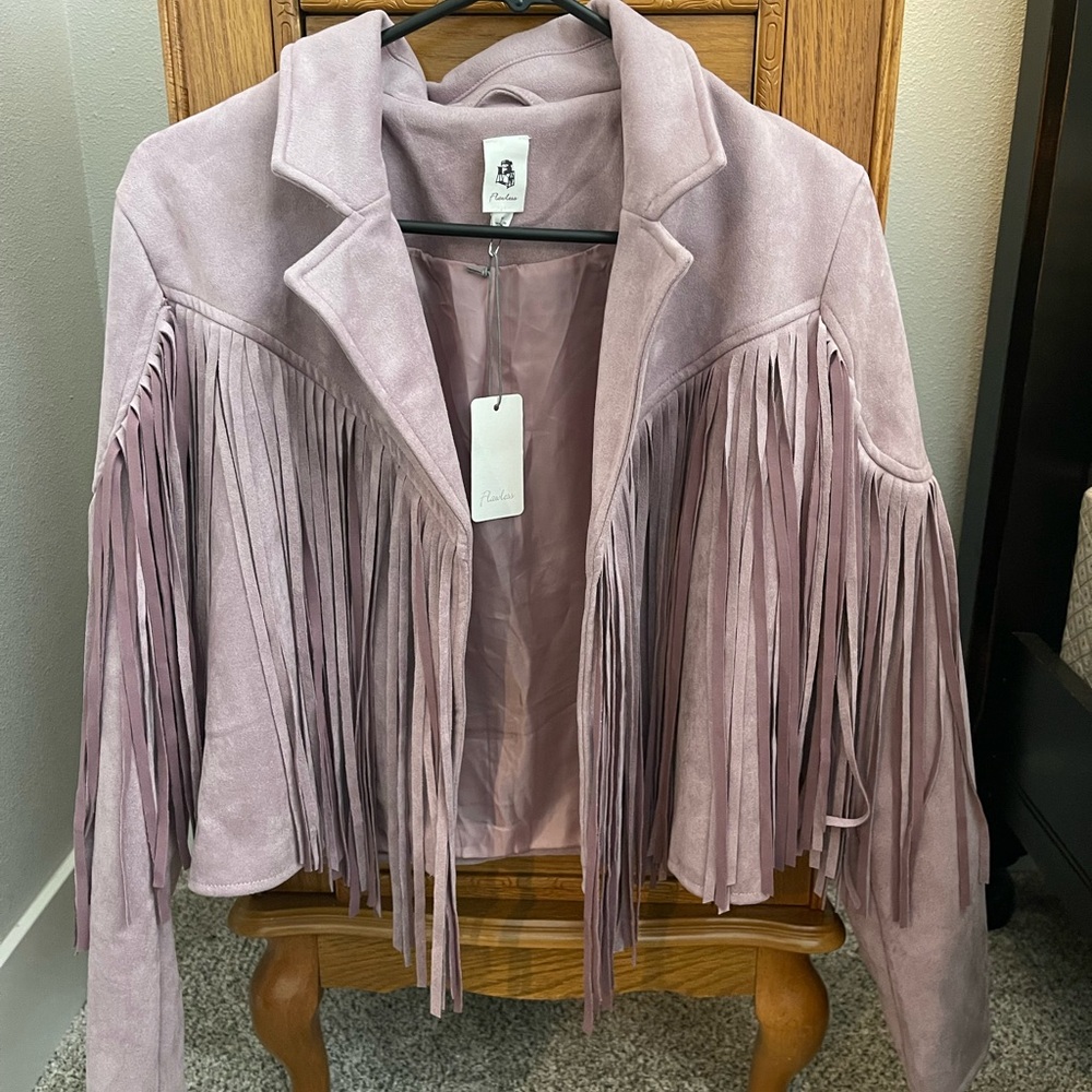 Chaser Lavender Fringe Leather Jacket